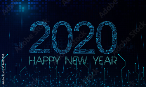 Modern futuristic template. Decorative element for design Happy New Year 2020. Digital data visualization, Business technology concept. Futuristic vector illustration background