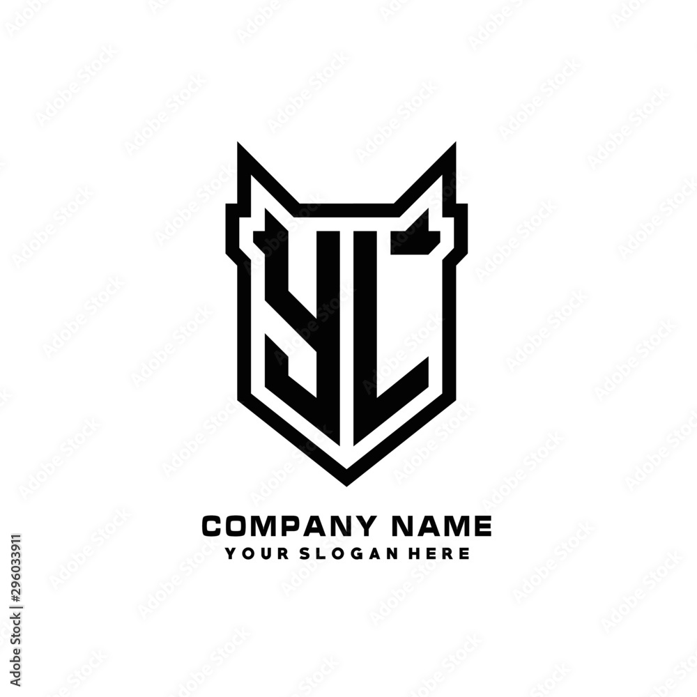 Fototapeta premium Initial letter YL Shield vector Logo Template Illustration Design, black color