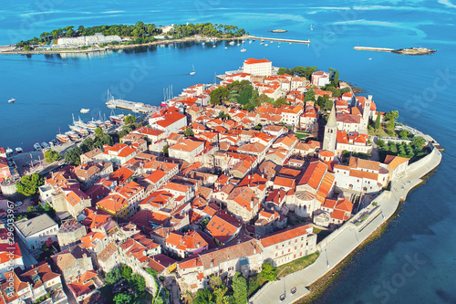 Aerial view to the town of Porec in Istria, Croatia on Adriatic coast