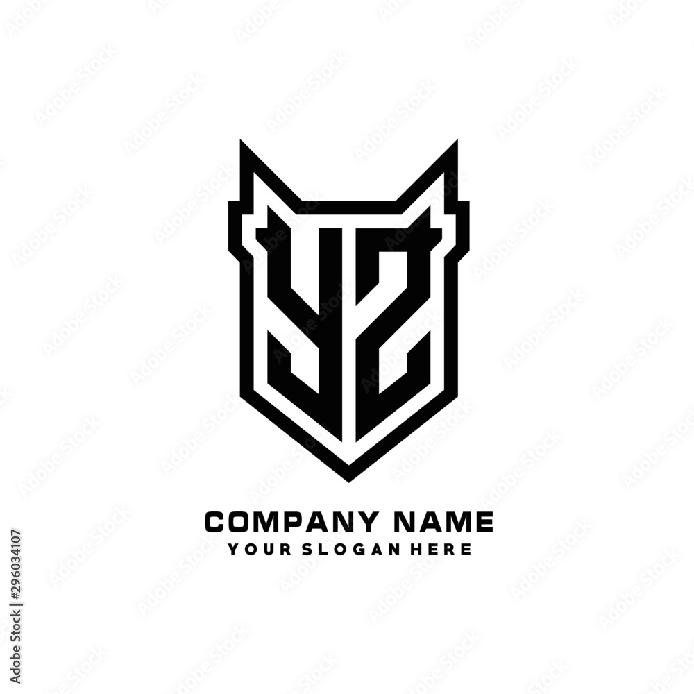 Fototapeta premium Initial letter YZ Shield vector Logo Template Illustration Design, black color