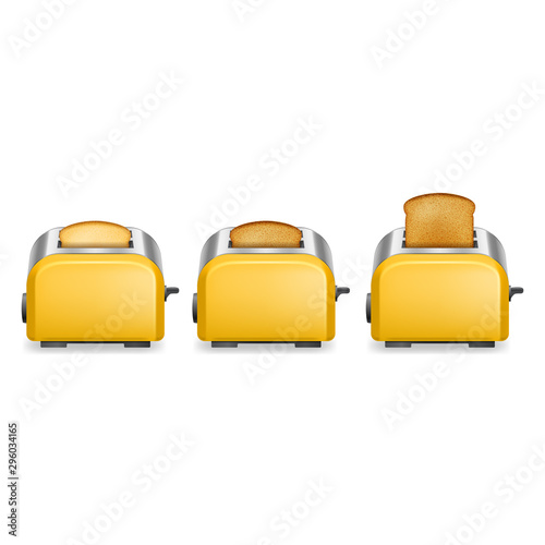 Realistic Detailed 3d Glossy Toaster with Bread Icon Set. Vector