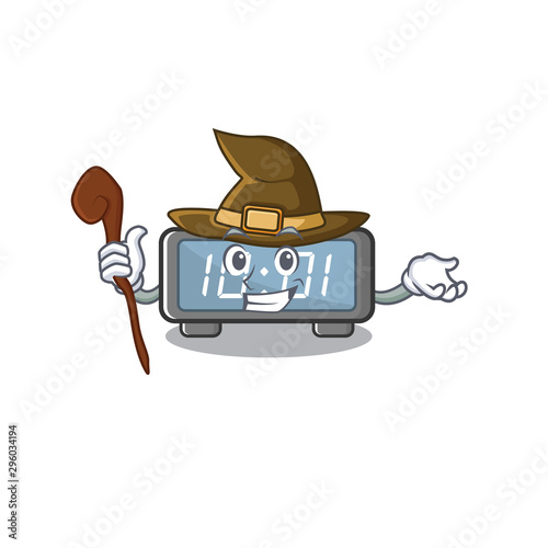 Witch digital clock cartoon in character shape