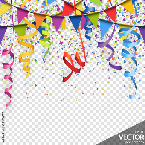 confetti, garlands and streamers party background