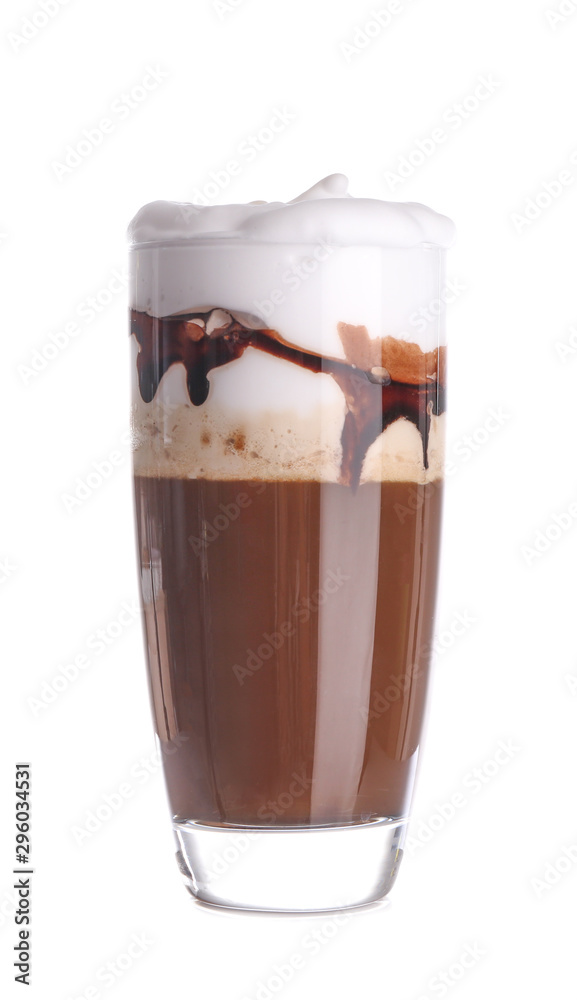 Glass of tasty frappe coffee on white background Glass of tasty frappe coffee on white background