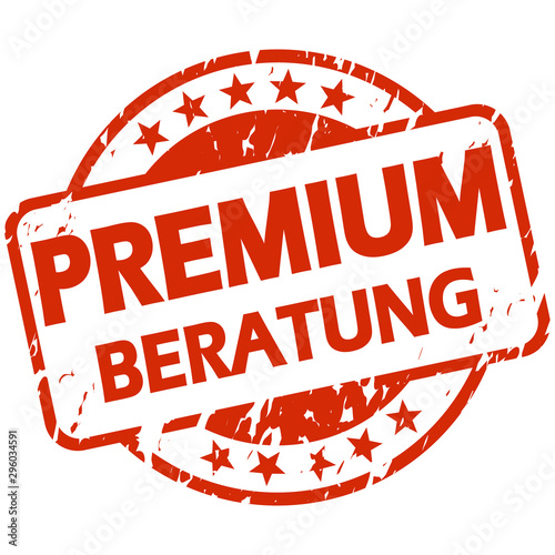 red stamp with Banner premium consulting (in german)