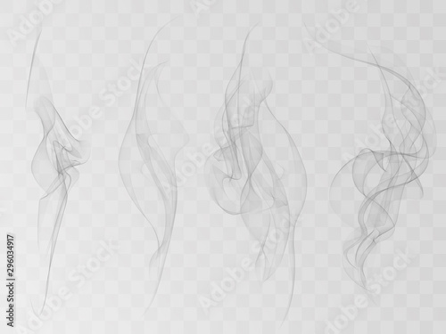 Vector Collection or Set of Realistic Cigarette Smoke or Fog or Haze with Transparency Isolated can be used with any Background
