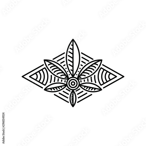 Marijuana Logo branding. Cannabis Line art Logo design. Medical vintage Logo. Ganja diamond shape line art medical monogram.