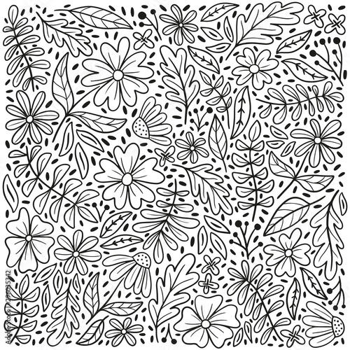 Flowers and leaves square pattern background