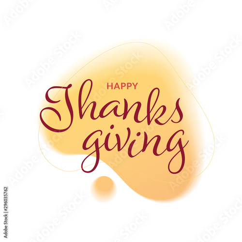 Vector thanksgiving day banner square template illustration. Text on liquid shape isolated on white background. Design for colorful season holiday poster, greeting card, shirt print.