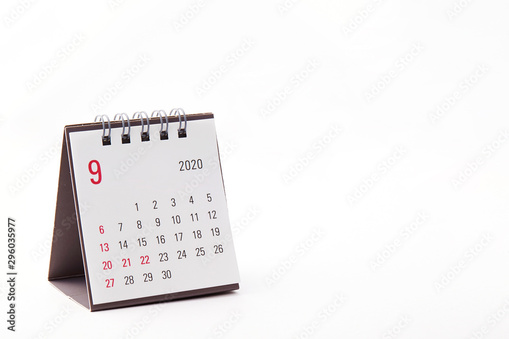 2020 September calendar on white background 2020 September calendar on white background