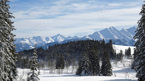 snow walking in the snow capped mountains with a beautiful view to the alps