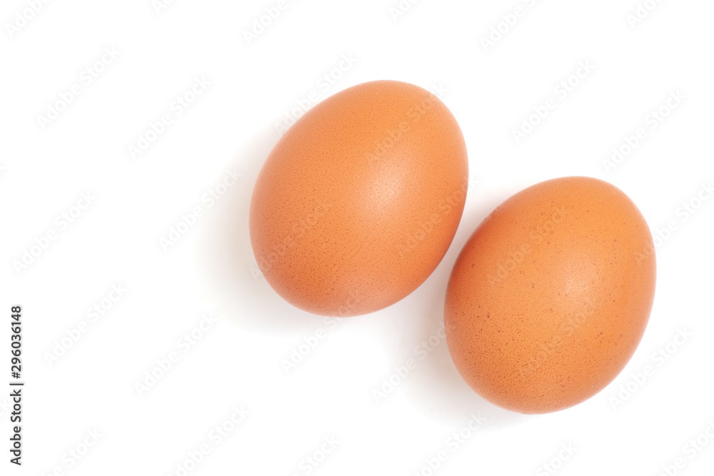 two eggs are isolated on a white background. Top view two eggs are isolated on a white background. Top view