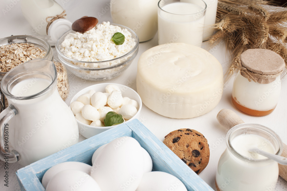 Variety of dairy products and cookies Variety of dairy products and cookies