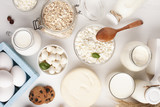 Top view dairy products and cookies