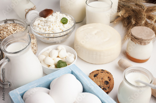Variety of dairy products and cookies