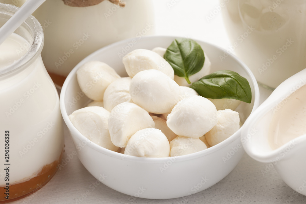 Close-up mozzarella in white bowl Close-up mozzarella in white bowl