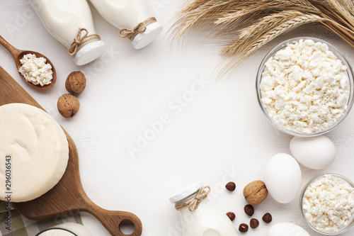 Dairy products and cereal frame photo