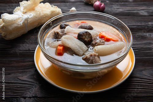 Chinese Herbal Braised Pork soup with and bamboo, Bamboo Mushroom Soup photo