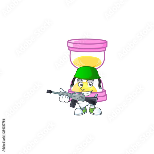 Army cartoon sandglass with character mascot shape.