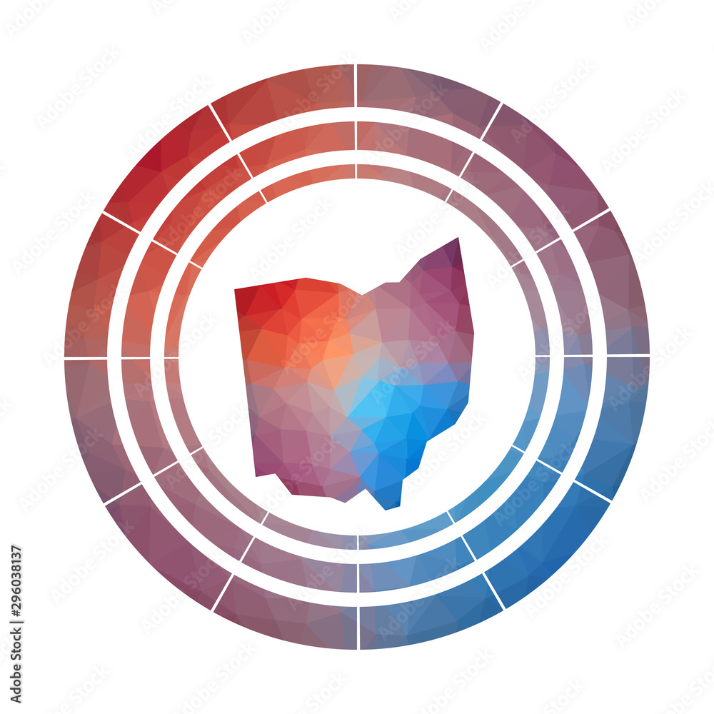 Fototapeta premium Ohio badge. Bright gradient logo of US state in low poly style. Multicolored Ohio rounded sign with map in geometric style for your infographics.