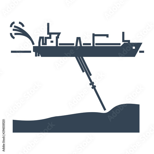 black icon dredger ship, waterway