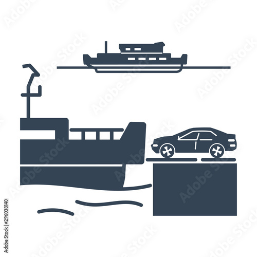 black icon ferry, car, transportation