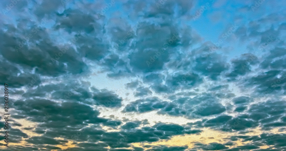 Fluffy Clouds In Blue Sky Background (Oil Paint filter) Fluffy Clouds In Blue Sky Background (Oil Paint filter)