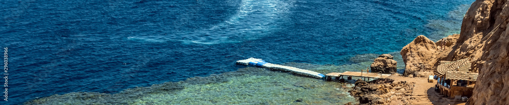 Chairs umbrellas mountains red sea Egypt top view Chairs umbrellas mountains red sea Egypt top view