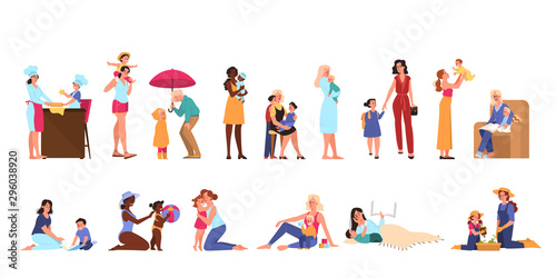 Mother with her kid. Happy parent play with girl and boy, having fun together.