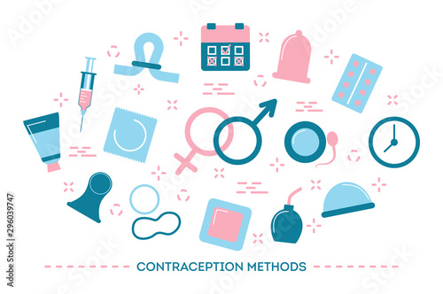 Contraception methods concept. Calendar and pills, condom