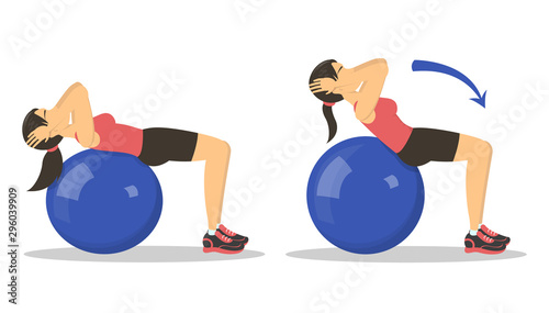 Exercise ball workout . Idea of body health and training