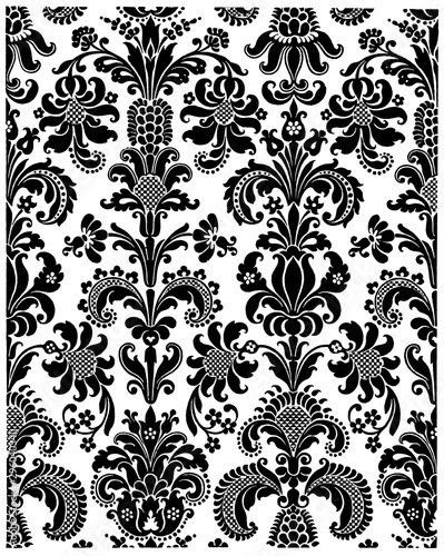 Fabric texture, floral vintage, black and white seamless, home textile, upholstery texture cover.