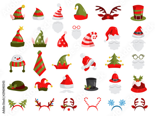 Christmas hat set. Collection of Santa Claus decoration