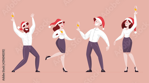People celebrate new year and christmas in the office. Business