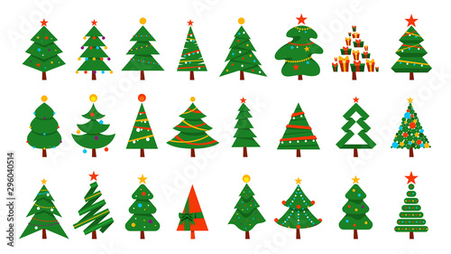 Christmas tree set. Collection of green fir for christmas