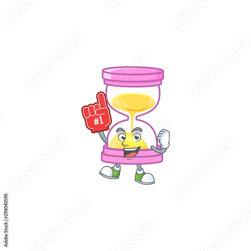 Foam finger sandglass isolated with on white background.
