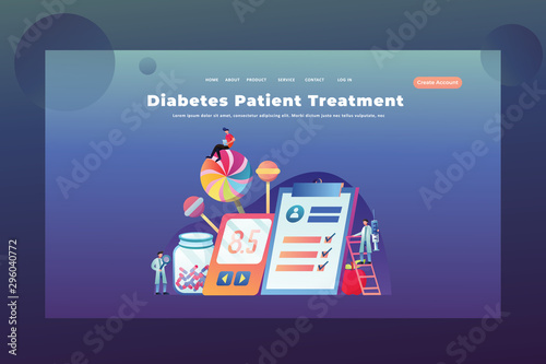 Tiny People Concept Diabetes Treatment - Medical and Science Web Page Header Landing Page Template Illustration