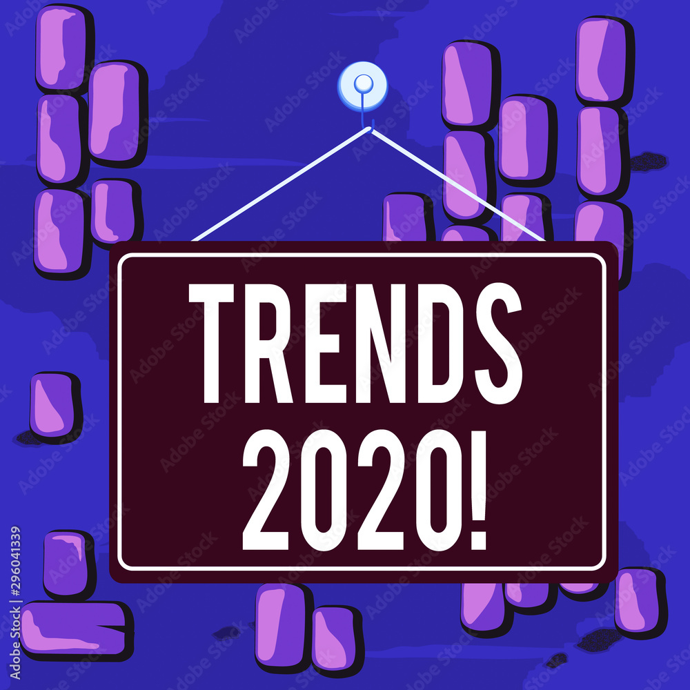 Word writing text Trends 2020. Business photo showcasing general direction in which something is developing or changing Colored memo reminder empty board blank space attach background rectangle