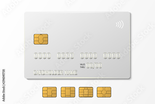 White credit plastic card with emv chip. Contactless payment photo