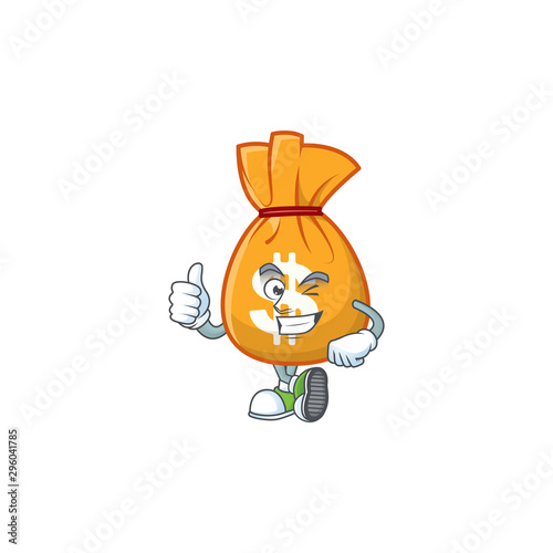 Thumbs up cartoon bag of money with mascot