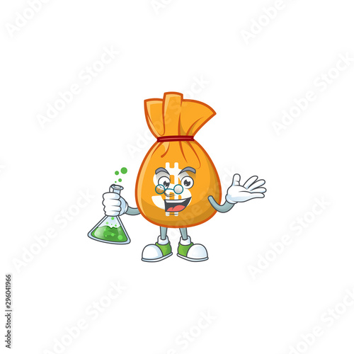 Professor cartoon bag of money with mascot