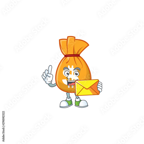 With envelope cartoon bag of money with mascot