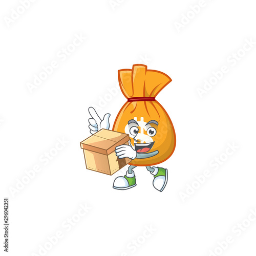 With box cartoon bag of money with mascot