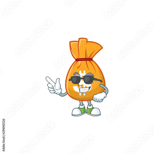 Super cool cartoon bag of money with mascot