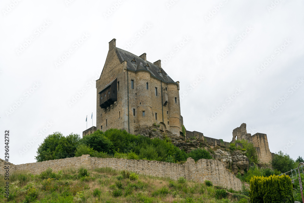 view of the historic castle of Larochette in the village of Larochette in the  canton of Mersch in Luxembourg