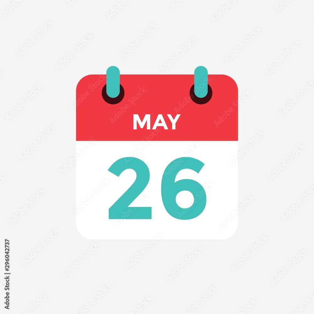 Flat icon calendar 26 of May. Date, day and month. Vector illustration. Flat icon calendar 26 of May. Date, day and month. Vector illustration.