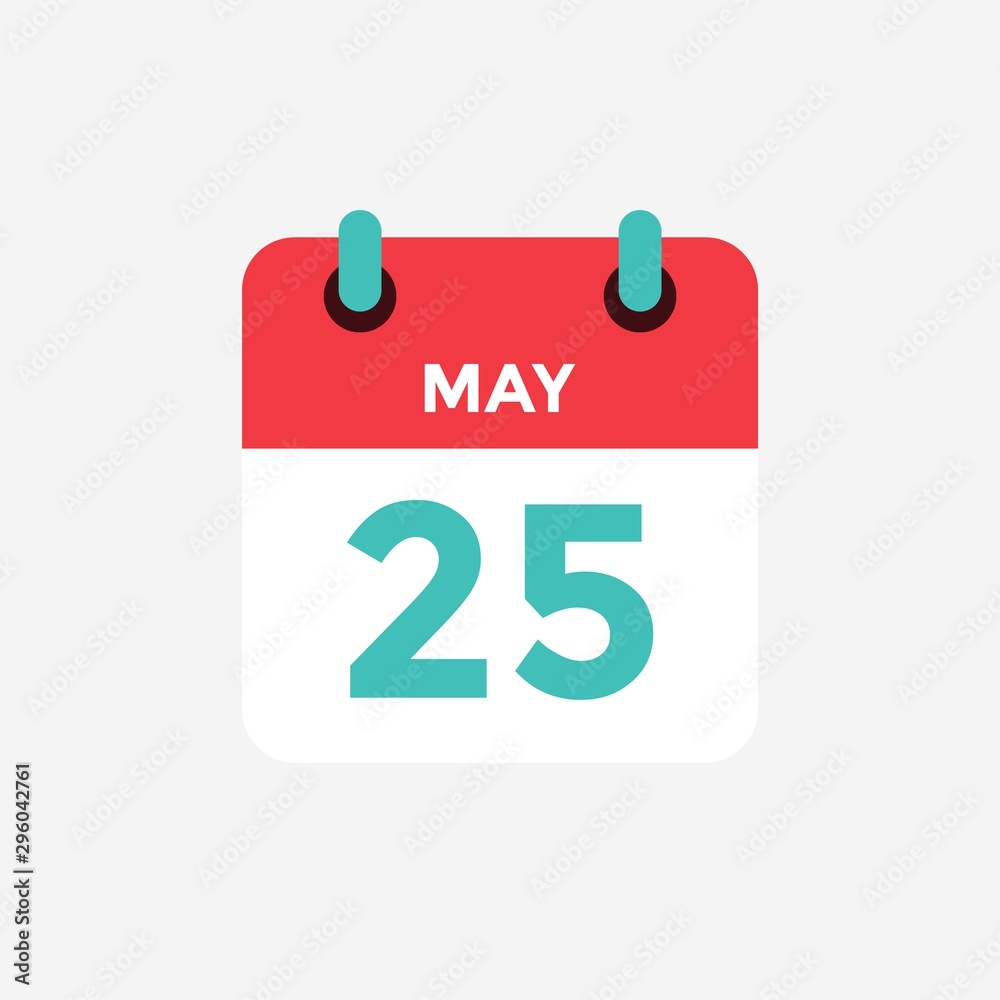 Flat icon calendar 25 of May. Date, day and month. Vector illustration. Flat icon calendar 25 of May. Date, day and month. Vector illustration.