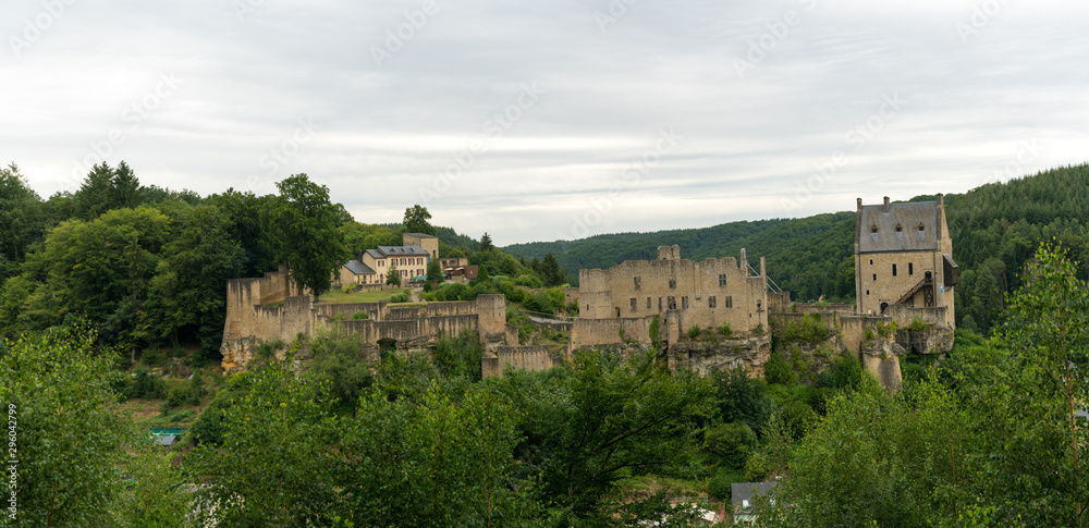panorama view of the historic castle of Larochette in the village of Larochette in the  canton of Mersch in Luxembourg