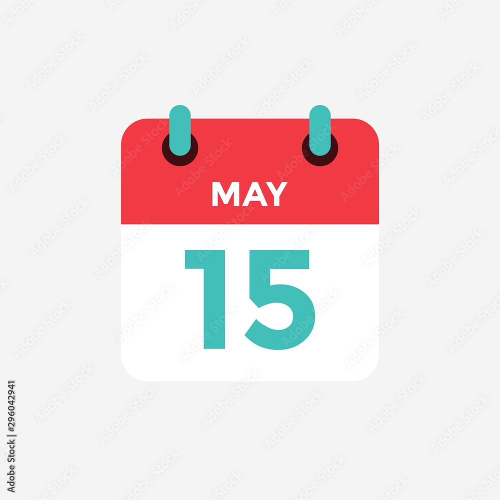 Flat icon calendar 15 of May. Date, day and month. Vector illustration.