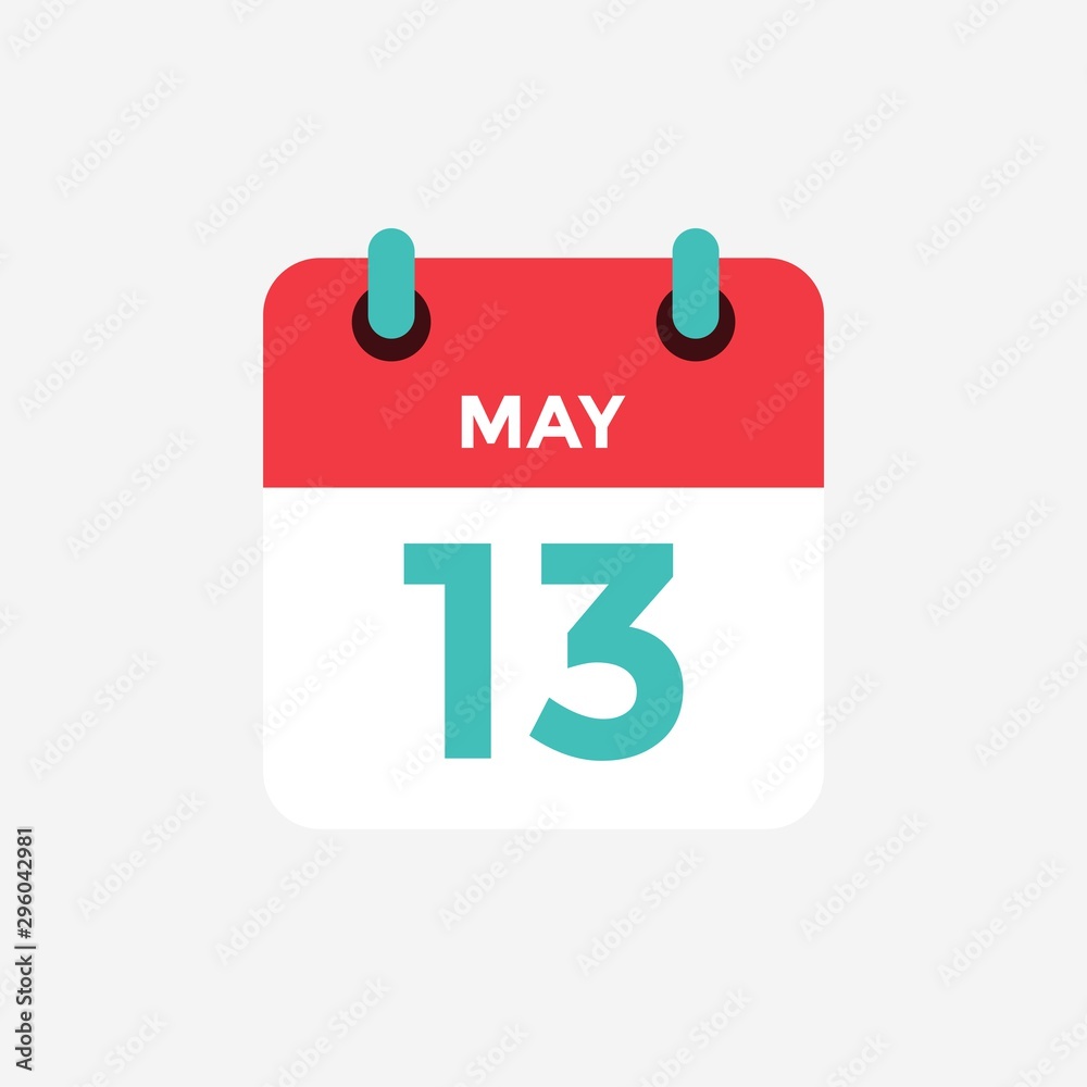 Flat icon calendar 13 of May. Date, day and month. Vector illustration. Flat icon calendar 13 of May. Date, day and month. Vector illustration.